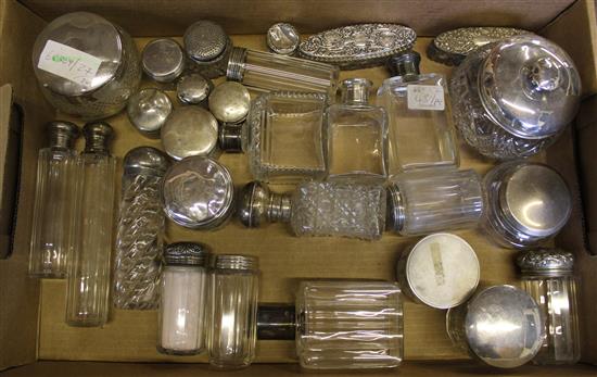 28 x silver lidded toilet jars etc